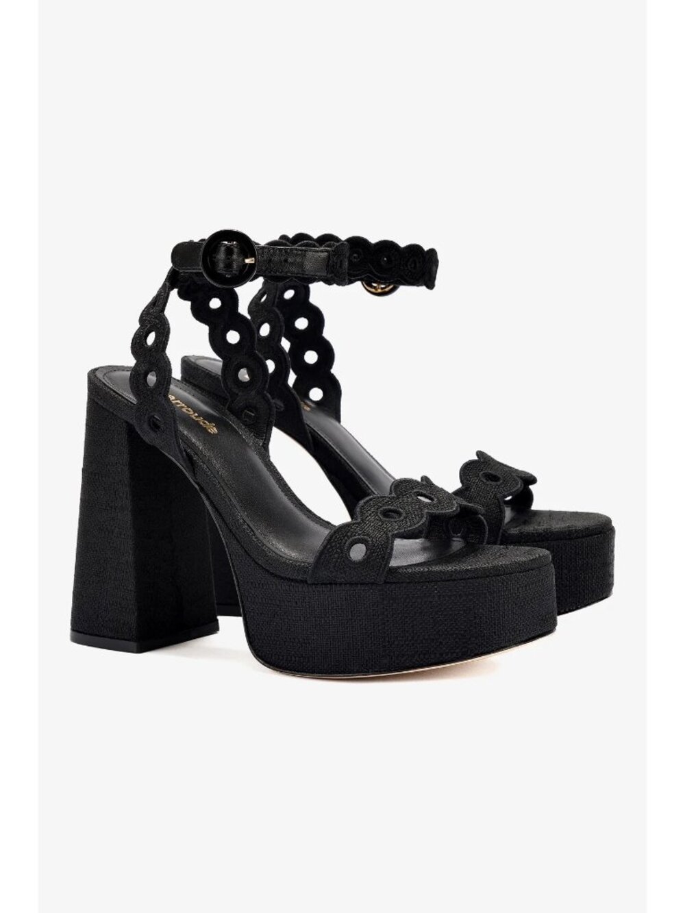Larroude Platform Sandals Black Women's Size11 Block Heel Leather Sole New NIB